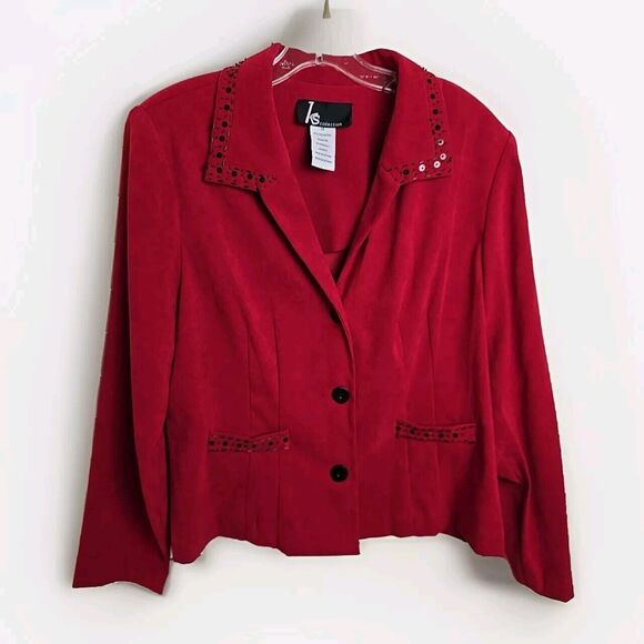 KS Collection Women’s Size 14 Cherry Velour Jacket Beaded Accents Button Front - Picture 1 of 8